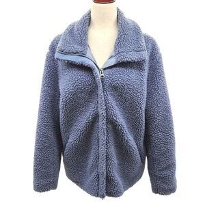 L.O.G.G.‎ H&M Fuzzy Fleece Jacket Blue Mock Neck Zip Up Women Medium